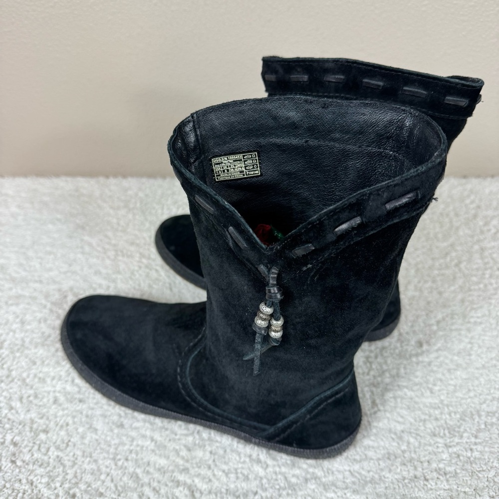 Ugg Laurin Mid Calf Suede Moccasin Boots Grounding Black Leather Suede - Picture 6 of 15
